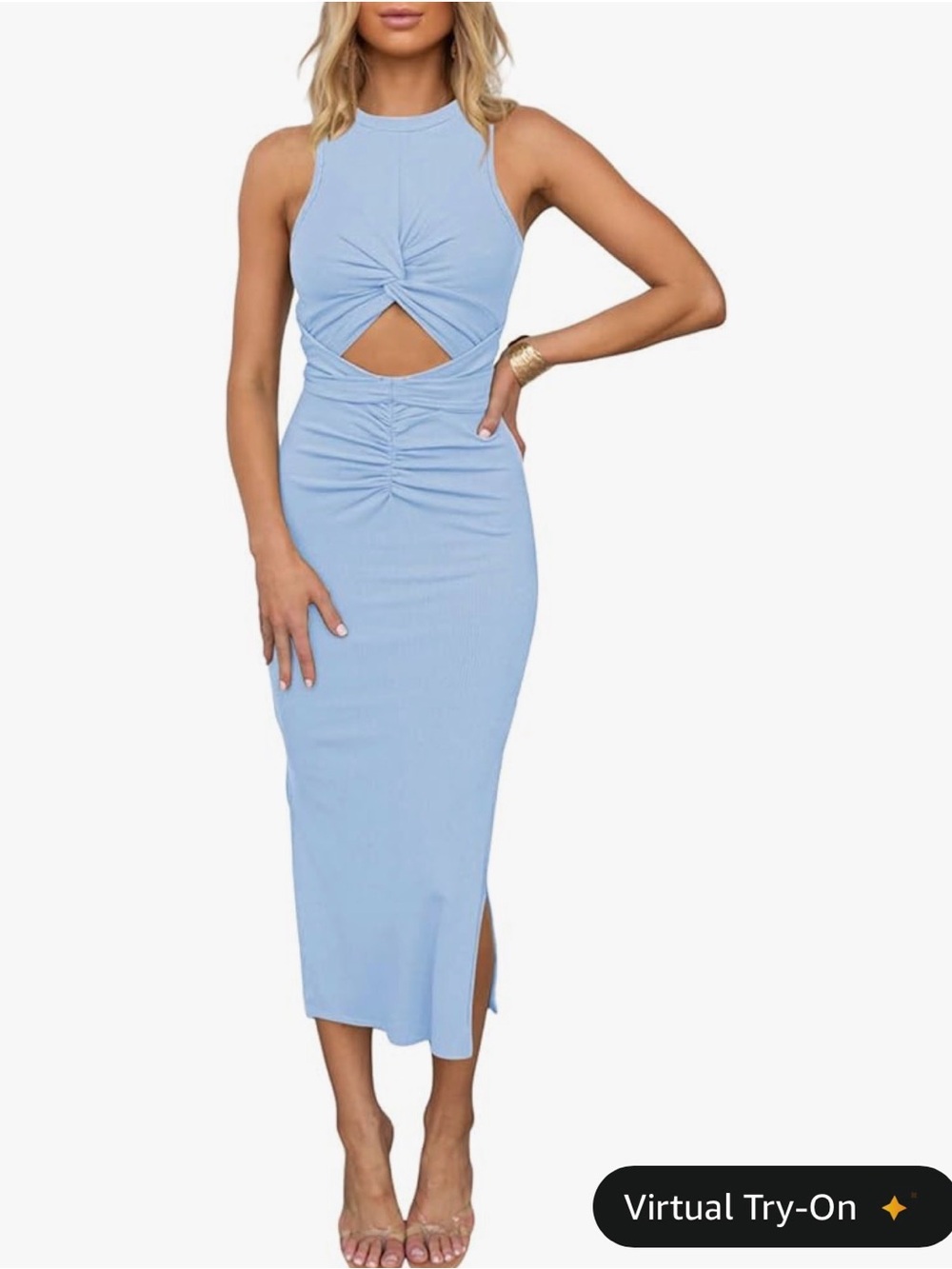 Amazon Light Blue Sleeveless Twist Cutout Maxi Dress